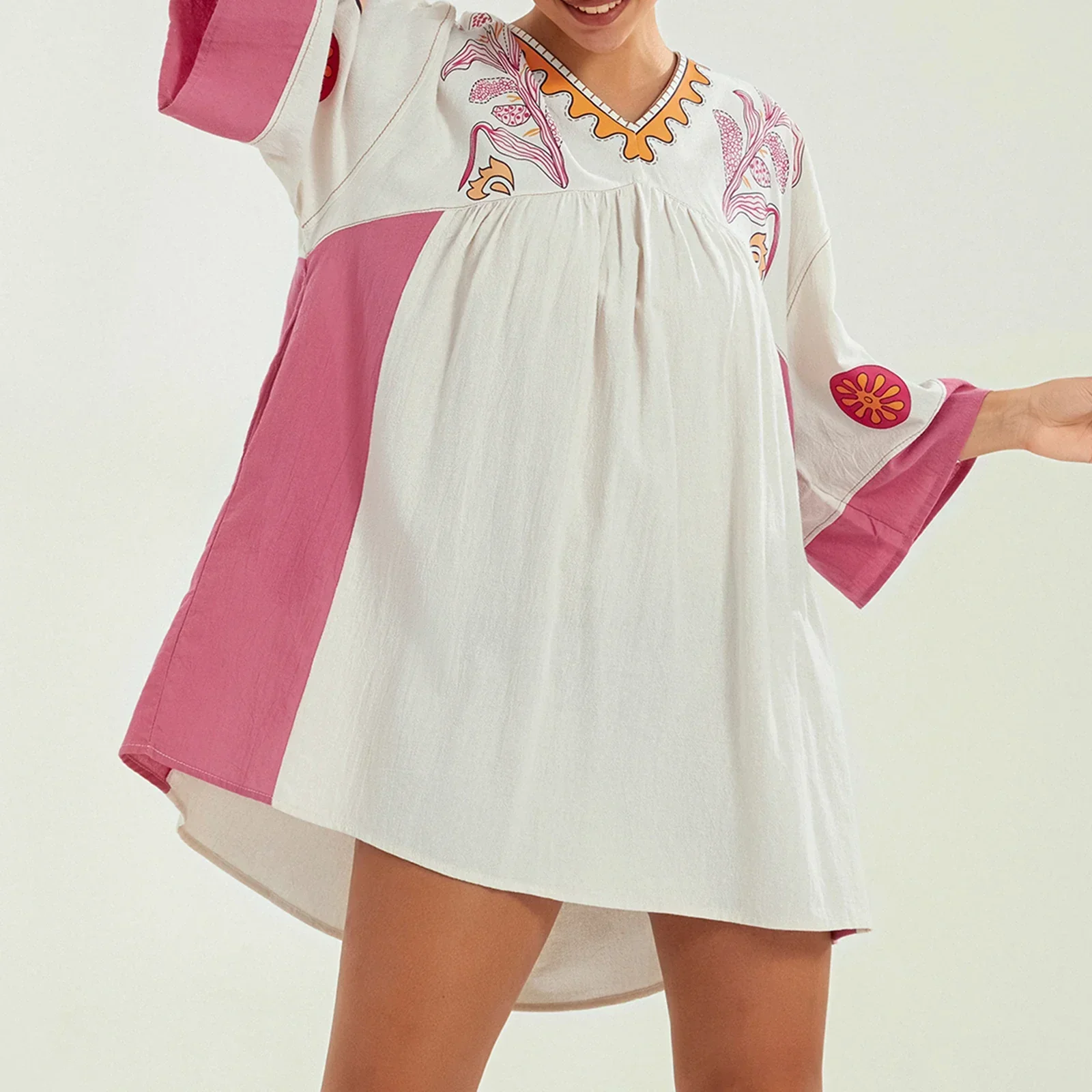 Lässiges Oversize Boho Damen Minikleid mit 3/4 Ärmeln - Image 34