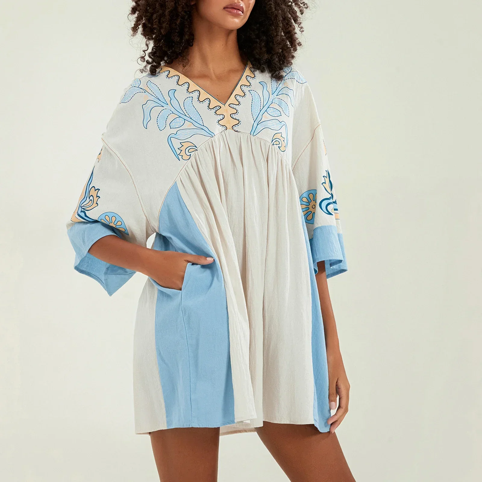Lässiges Oversize Boho Damen Minikleid mit 3/4 Ärmeln - Image 36