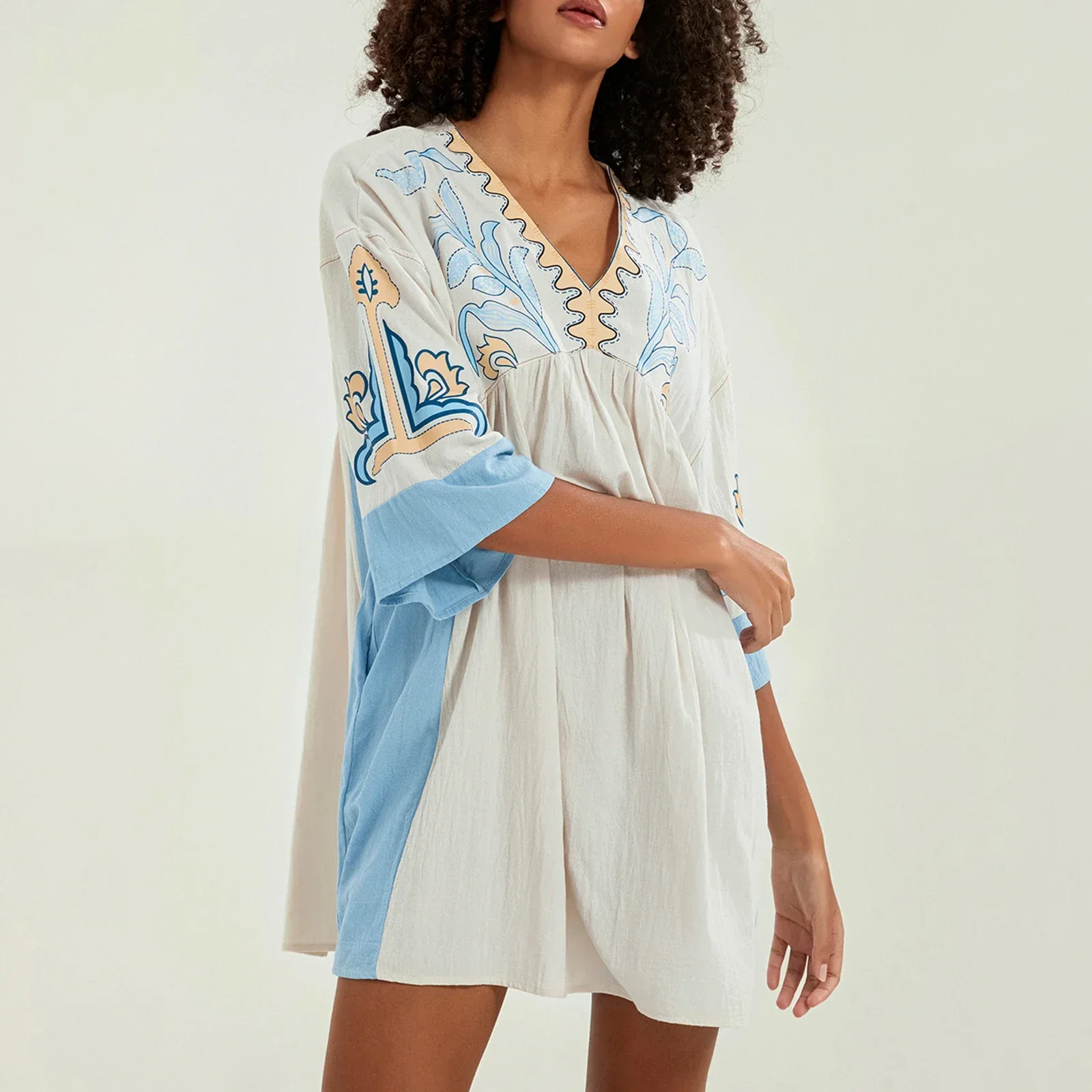 Lässiges Oversize Boho Damen Minikleid mit 3/4 Ärmeln - Image 37