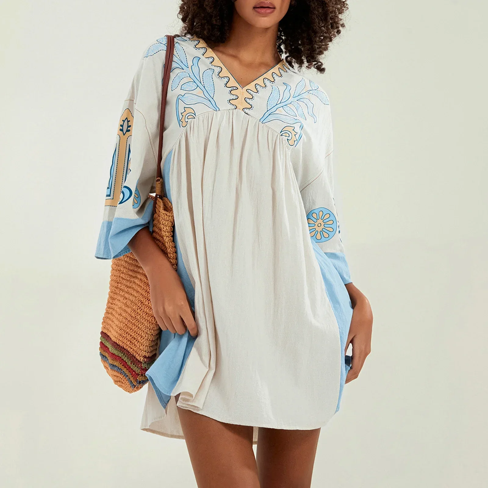 Lässiges Oversize Boho Damen Minikleid mit 3/4 Ärmeln - Image 38
