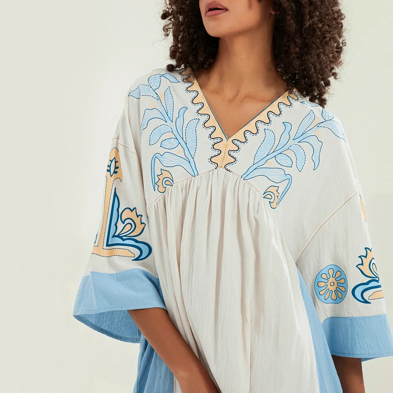 Lässiges Oversize Boho Damen Minikleid mit 3/4 Ärmeln - Image 40