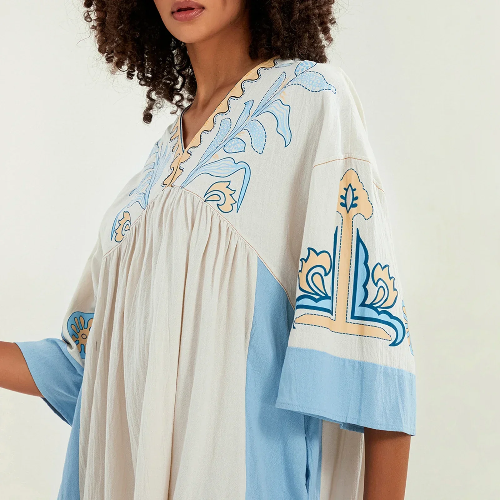 Lässiges Oversize Boho Damen Minikleid mit 3/4 Ärmeln - Image 41