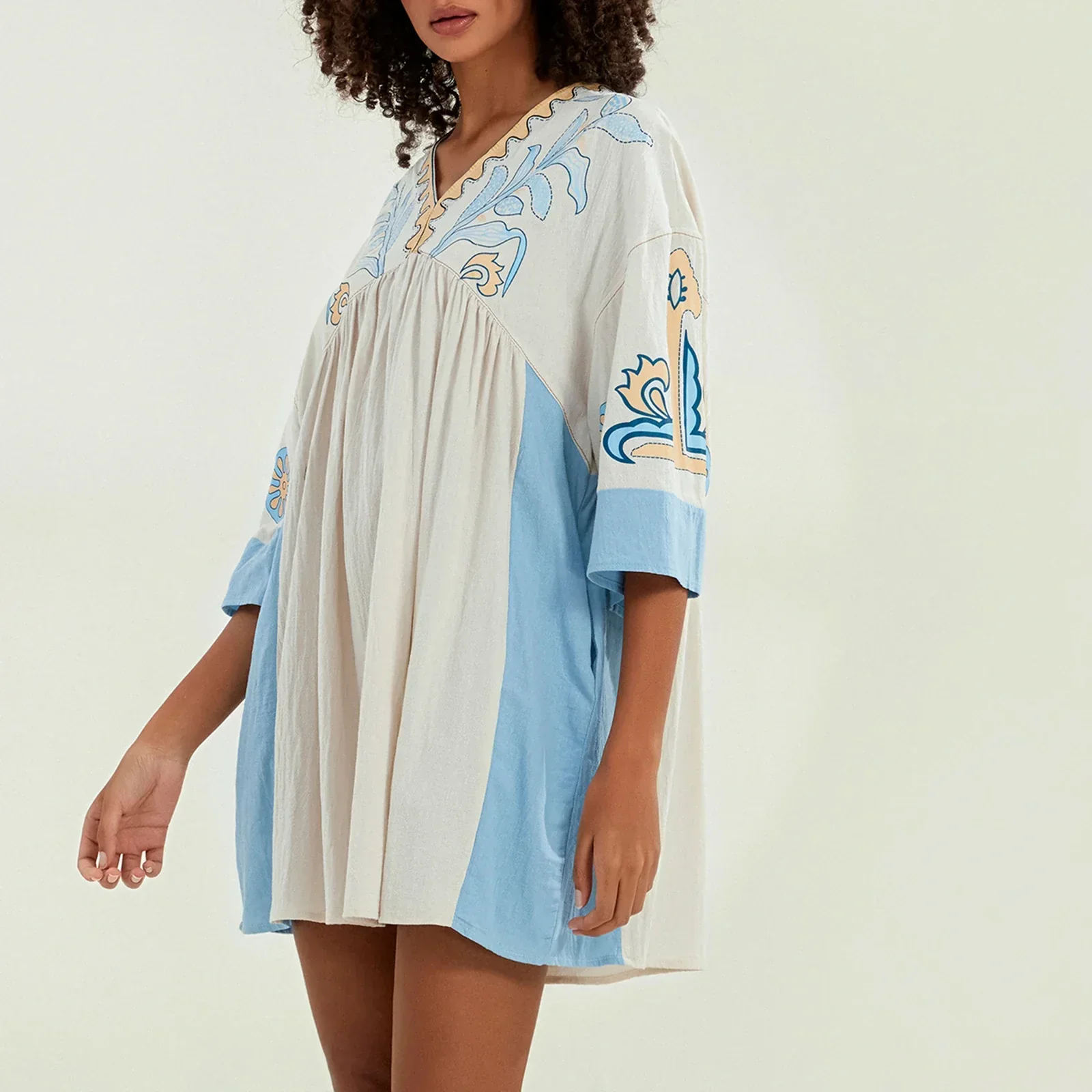 Lässiges Oversize Boho Damen Minikleid mit 3/4 Ärmeln - Image 42