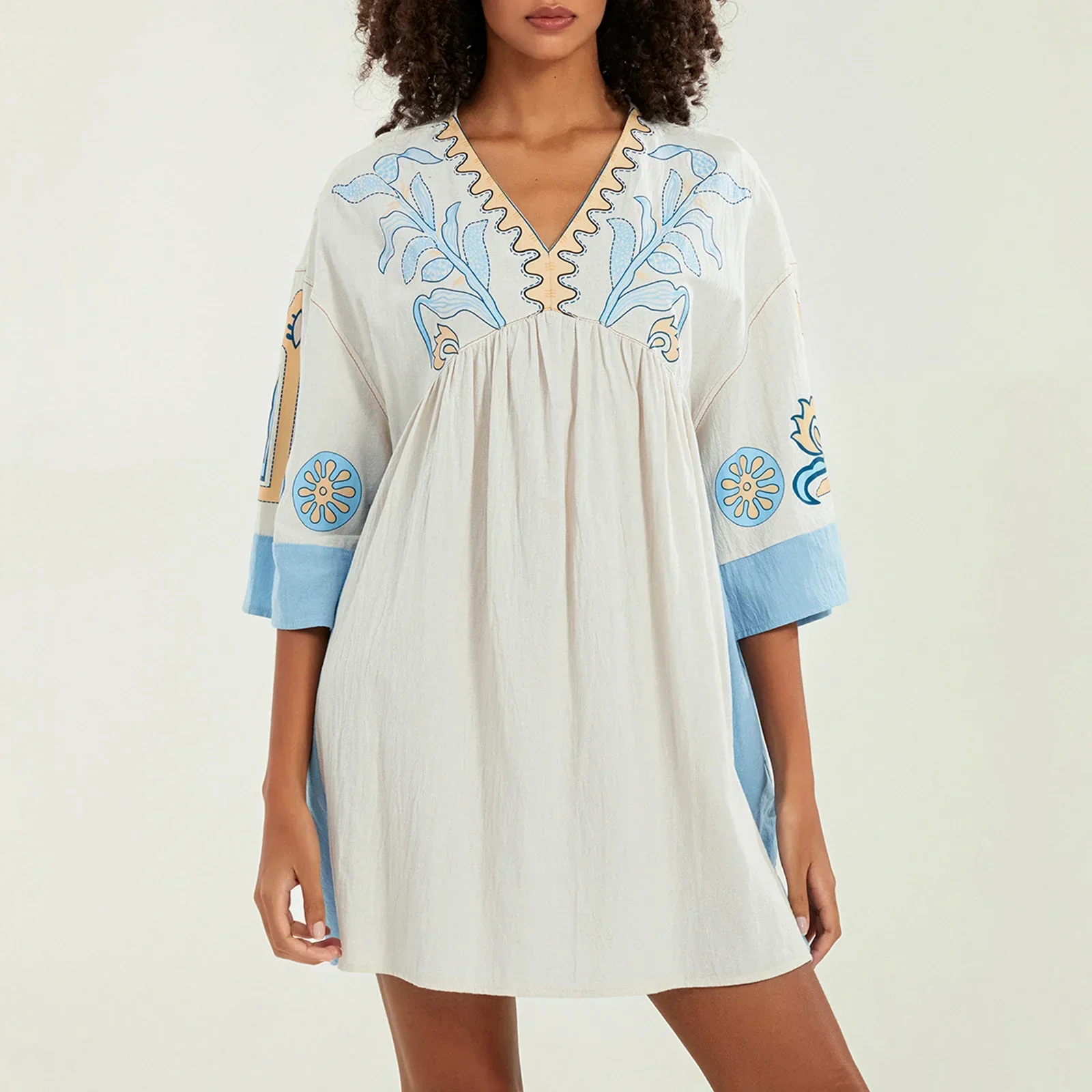 Lässiges Oversize Boho Damen Minikleid mit 3/4 Ärmeln - Image 43