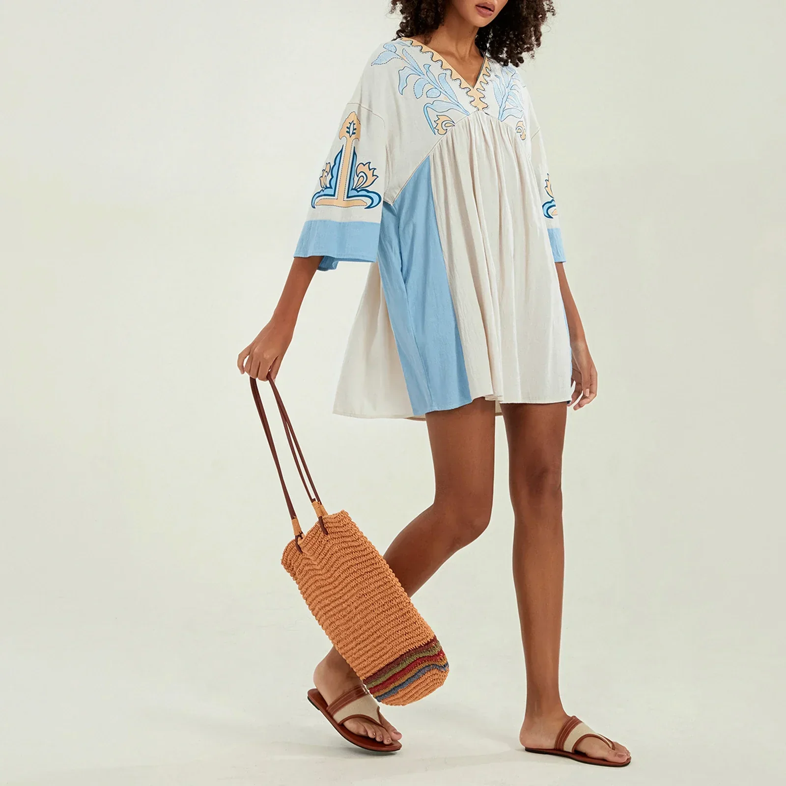 Lässiges Oversize Boho Damen Minikleid mit 3/4 Ärmeln - Image 44