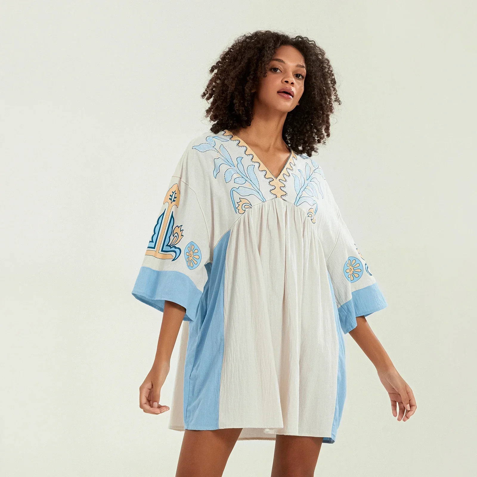 Lässiges Oversize Boho Damen Minikleid mit 3/4 Ärmeln - Image 48