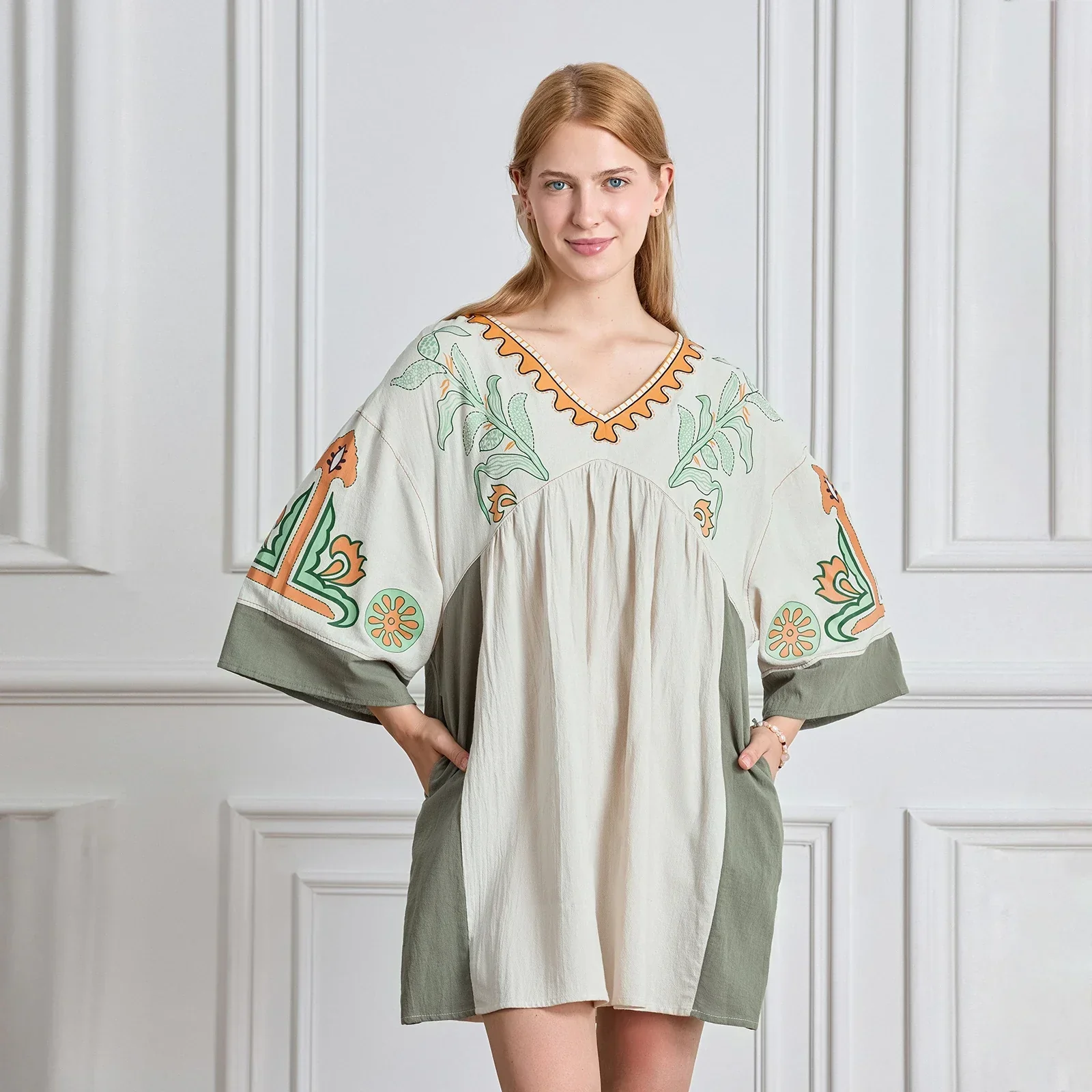Lässiges Oversize Boho Damen Minikleid mit 3/4 Ärmeln - Image 49