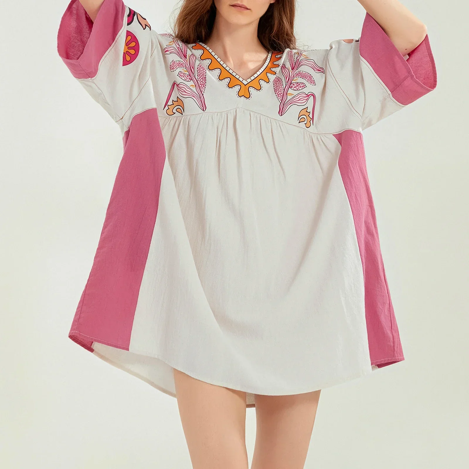 Lässiges Oversize Boho Damen Minikleid mit 3/4 Ärmeln - Image 5