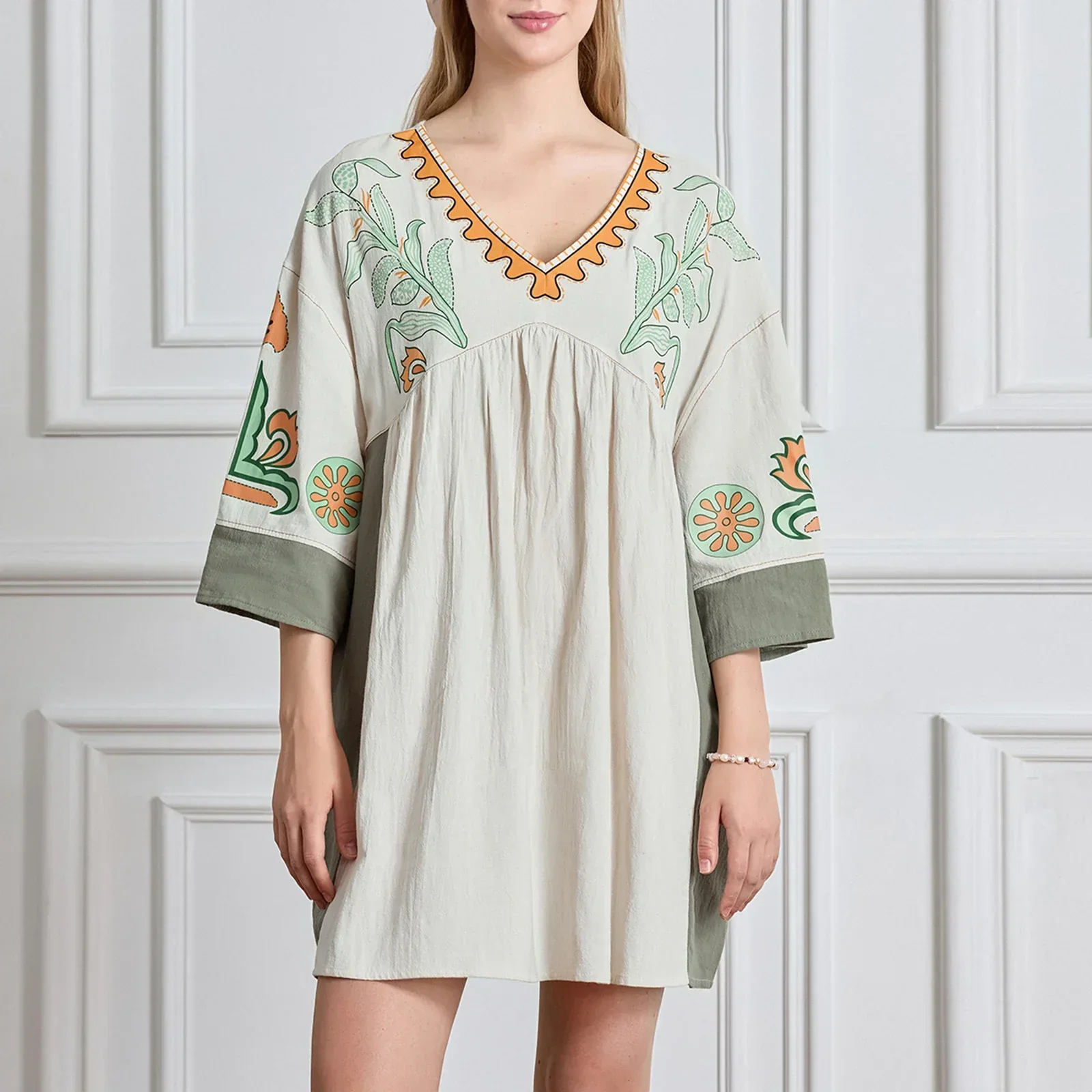 Lässiges Oversize Boho Damen Minikleid mit 3/4 Ärmeln - Image 8