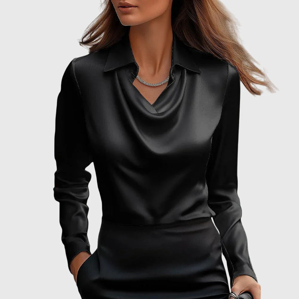 Lea® | Bluse mit luxuriösem Glanz und Faltenkragen - Image 4