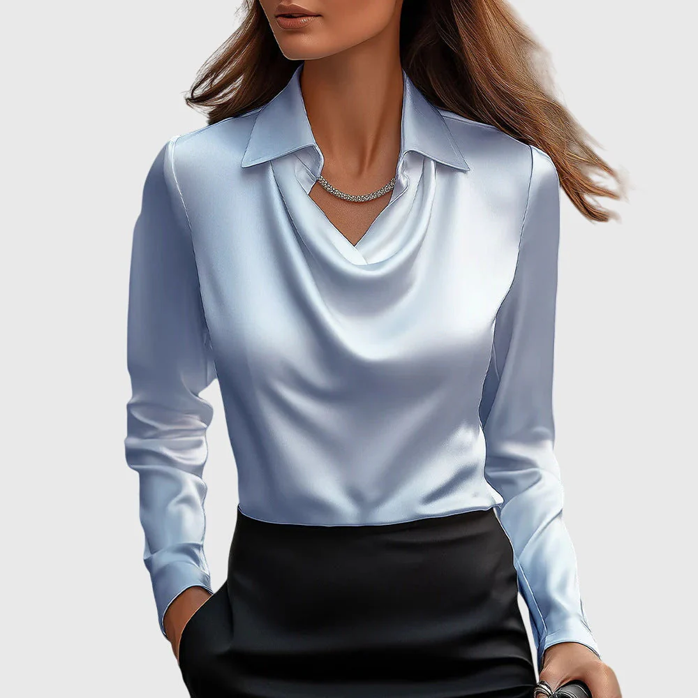 Lea® | Bluse mit luxuriösem Glanz und Faltenkragen - Image 5