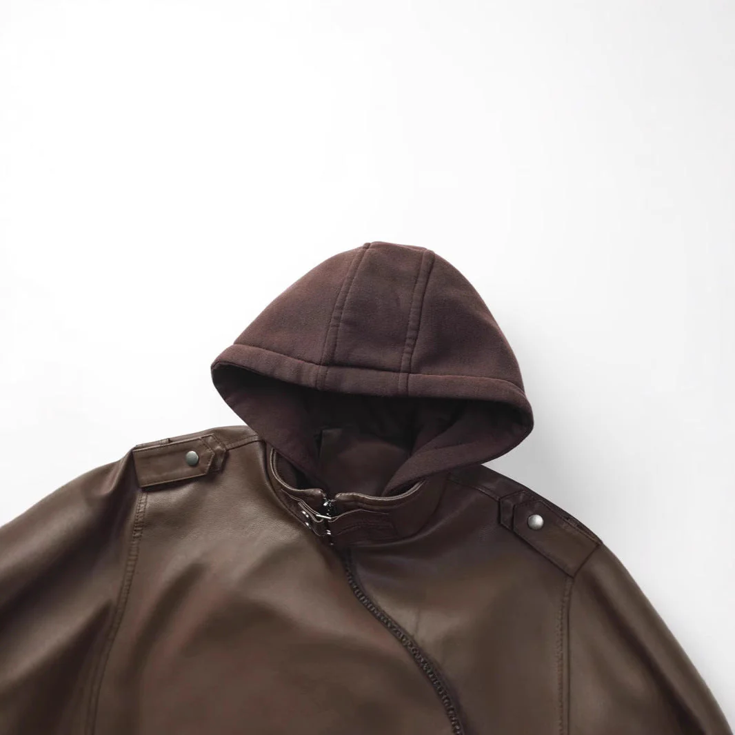 Lederjacke Herren abnehmbar Kapuze und Taschen - Image 2