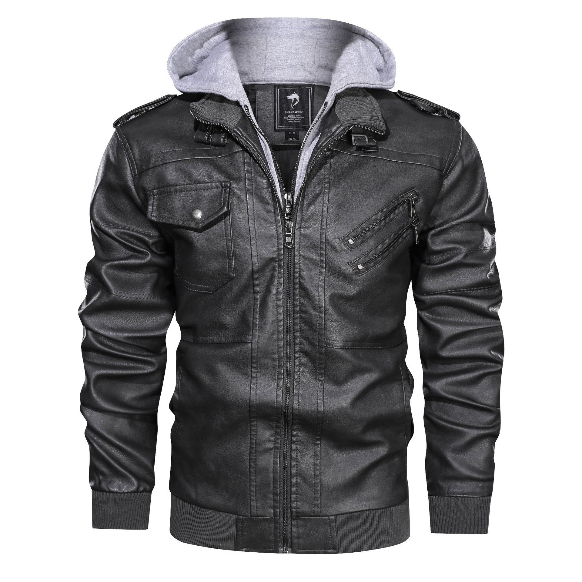 Lederjacke Herren abnehmbar Kapuze und Taschen - Image 4