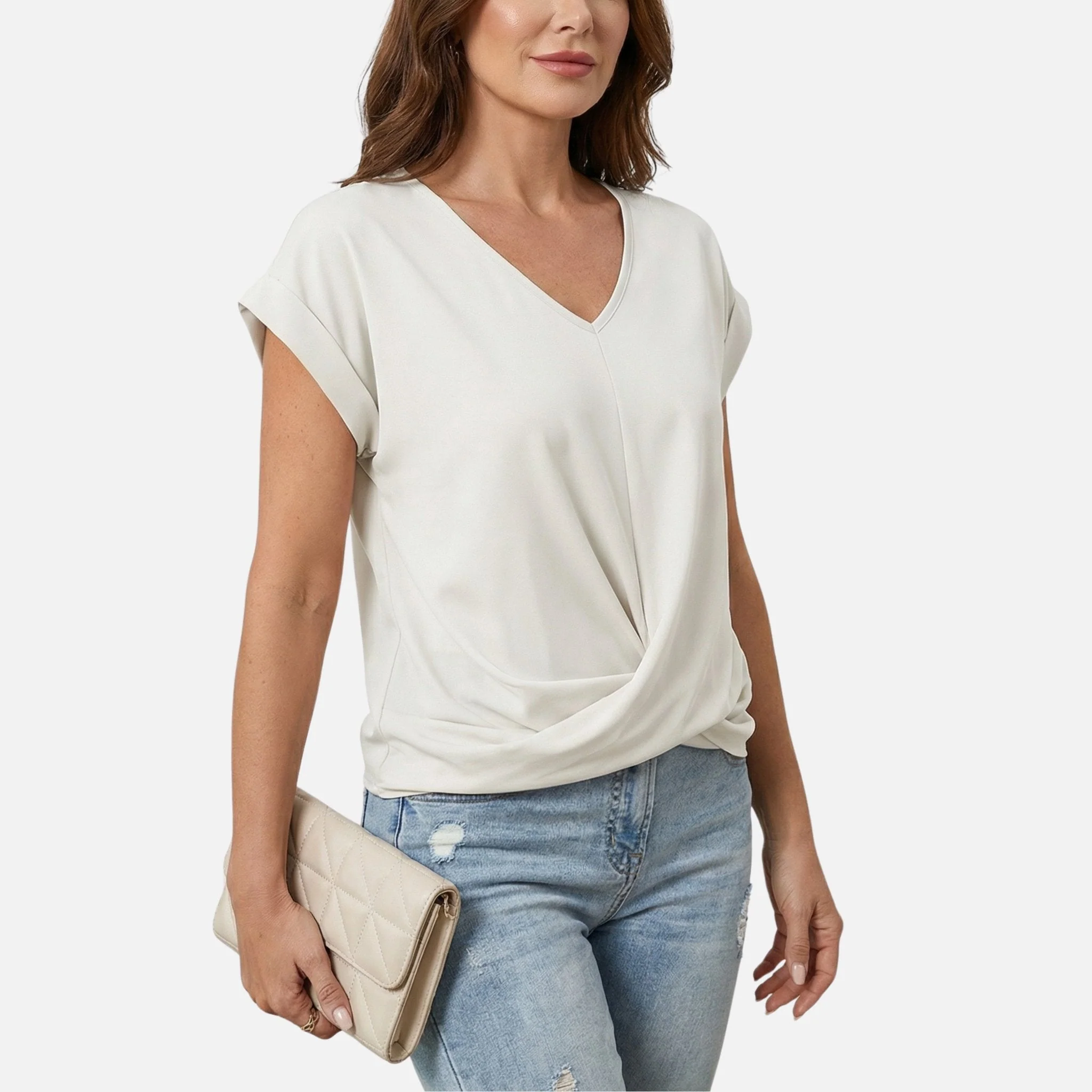Jana | Damen Legeres Oberteil V-Ausschnitt Knotendetail – Knoten Top Sommer - Image 2
