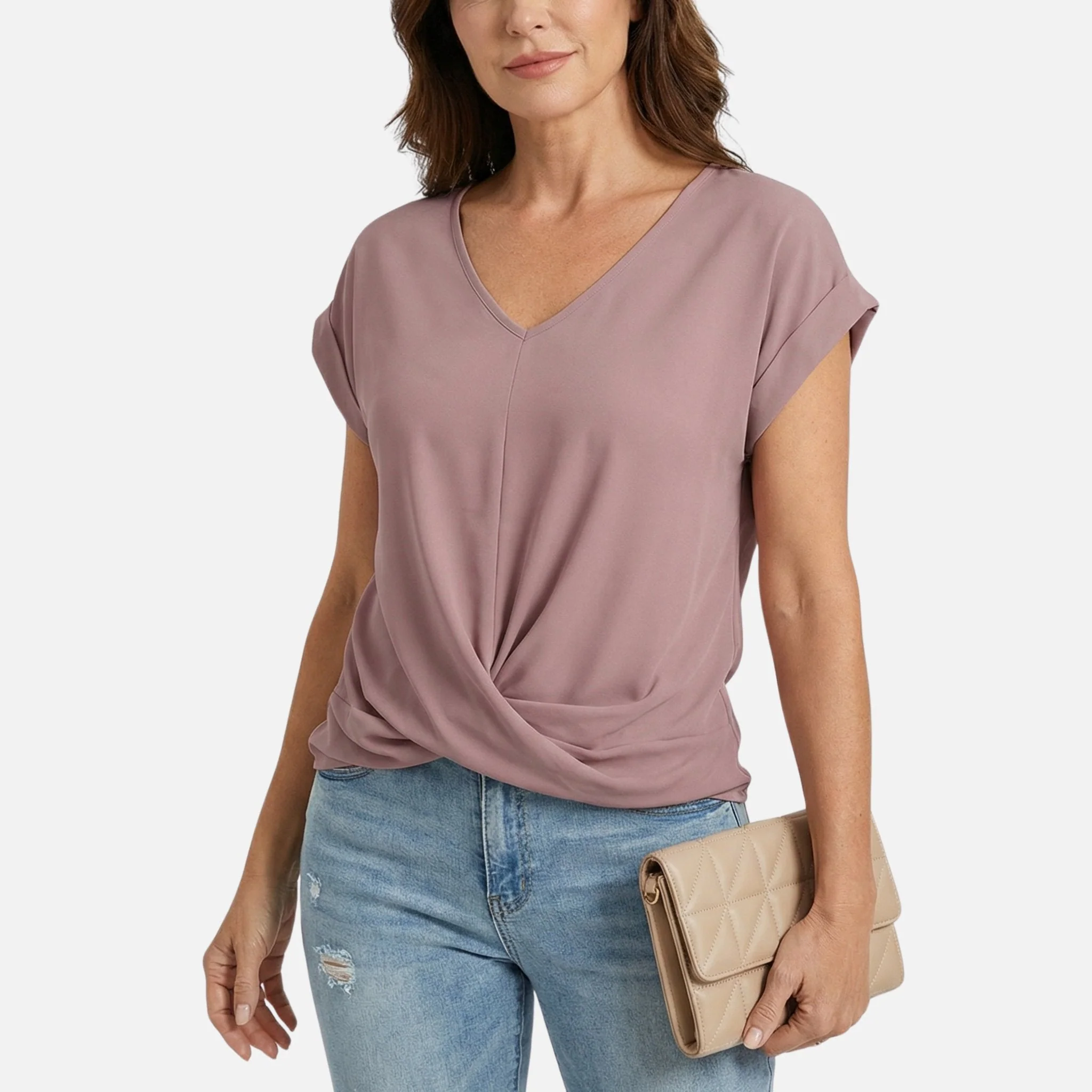Jana | Damen Legeres Oberteil V-Ausschnitt Knotendetail – Knoten Top Sommer - Image 3
