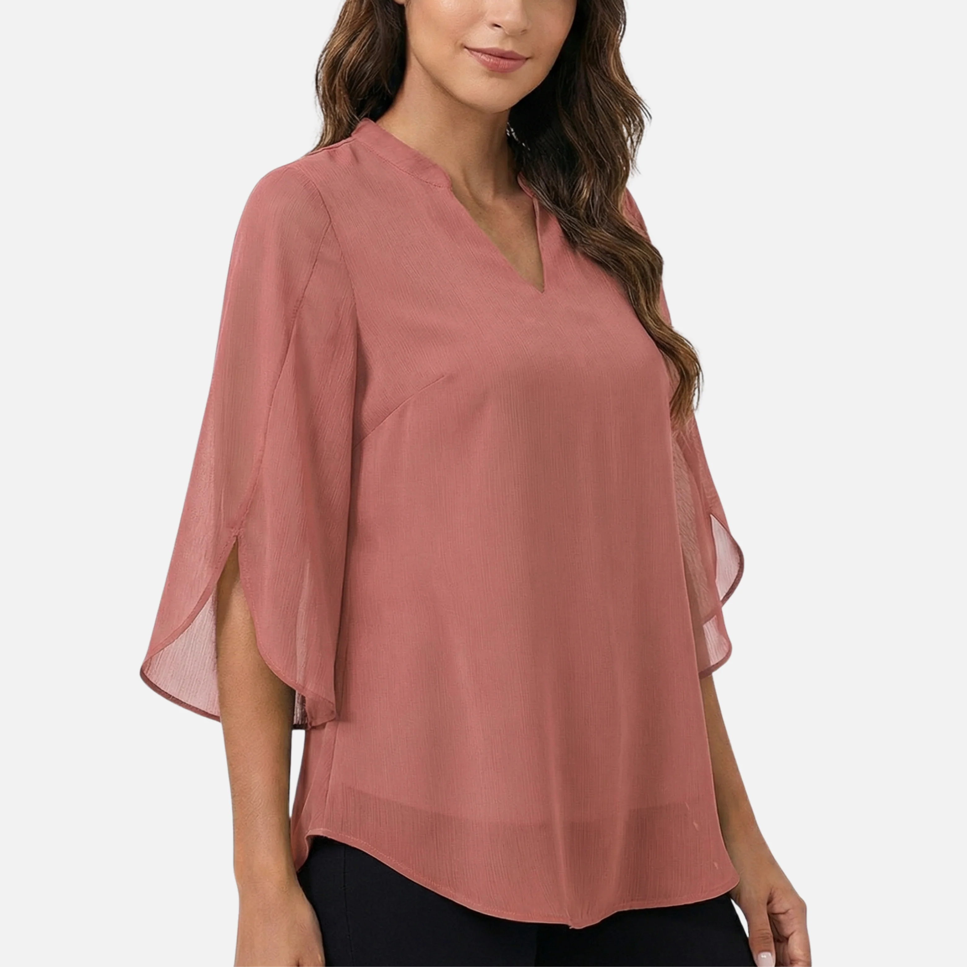 Zora | Damen Leichte Chiffonbluse Lockerer Schnitt V-Ausschnitt – Chiffon Bluse - Image 3