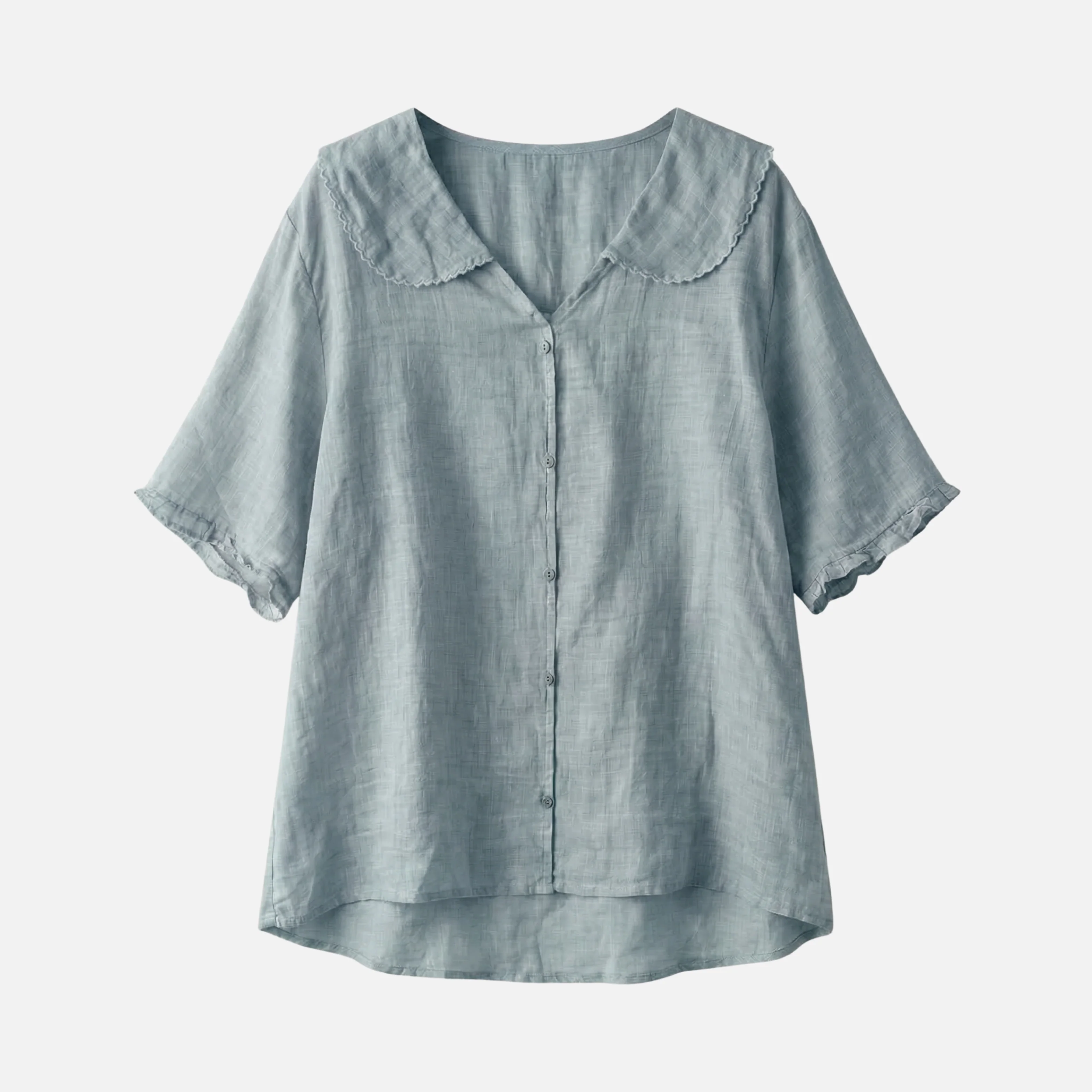 Zarah | Damen Leichte Sommer Leinenbluse Muschelkragen Lockere Passform – Muschel Bluse - Image 9