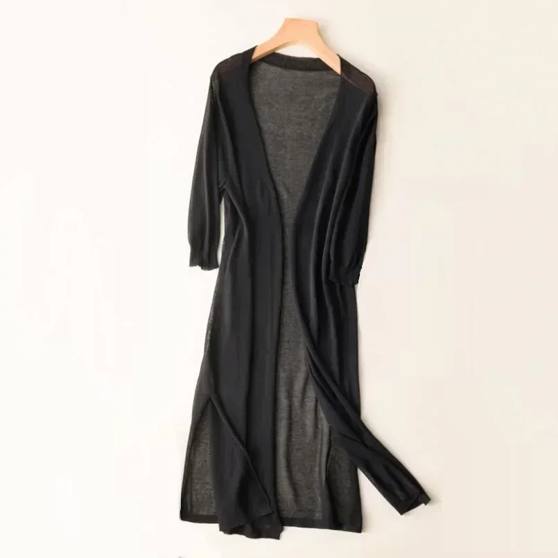 Leichter Langer Strickjacke für Damen | Offene Vorderseite - Image 2