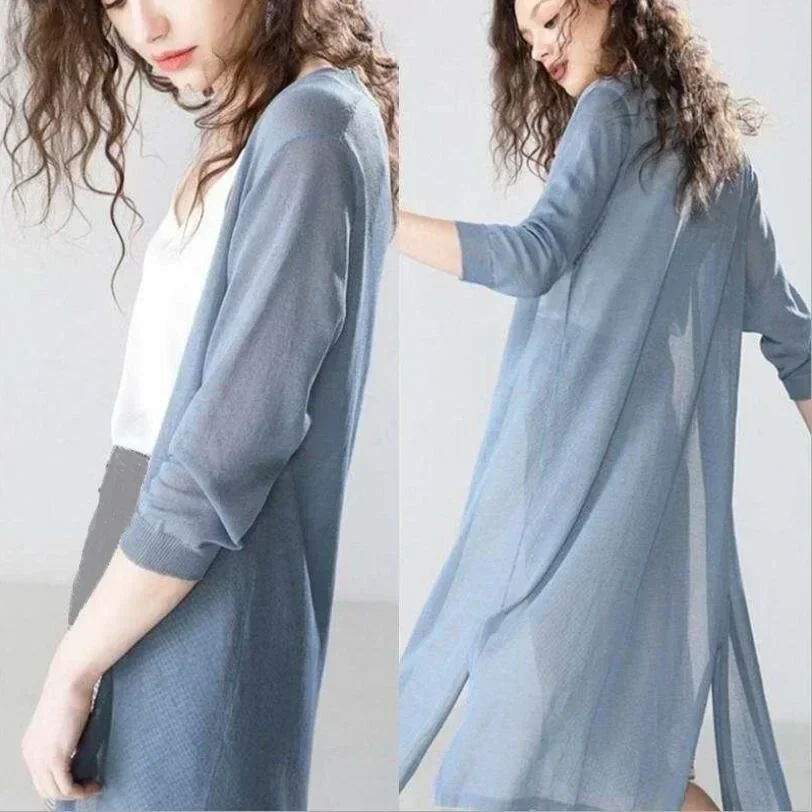 Leichter Langer Strickjacke für Damen | Offene Vorderseite - Image 7