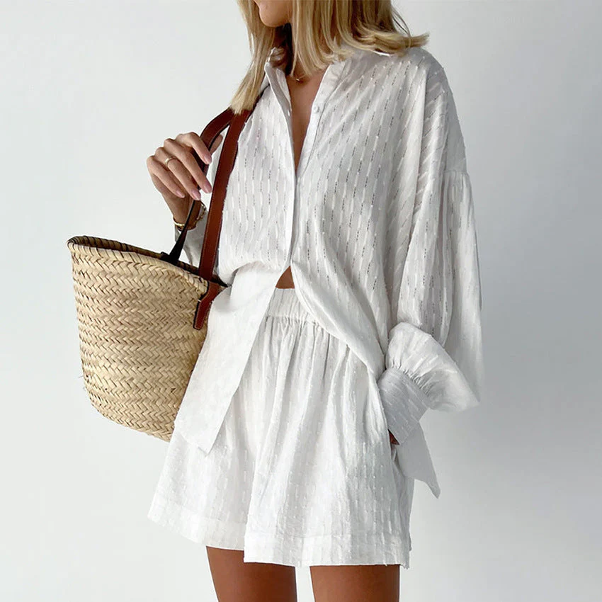 Leichter Zweiteiler aus Baumwollmix – Oversize Bluse & Shorts für Damen - Image 15