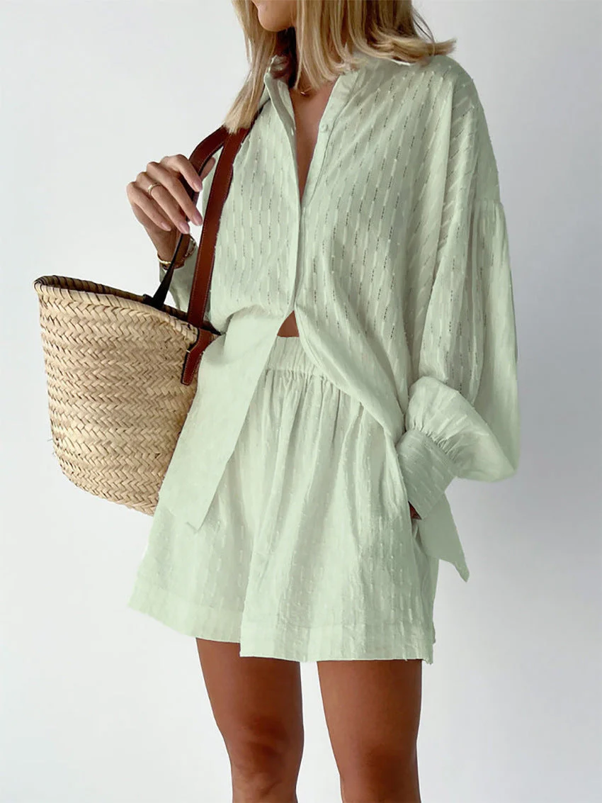 Leichter Zweiteiler aus Baumwollmix – Oversize Bluse & Shorts für Damen - Image 18