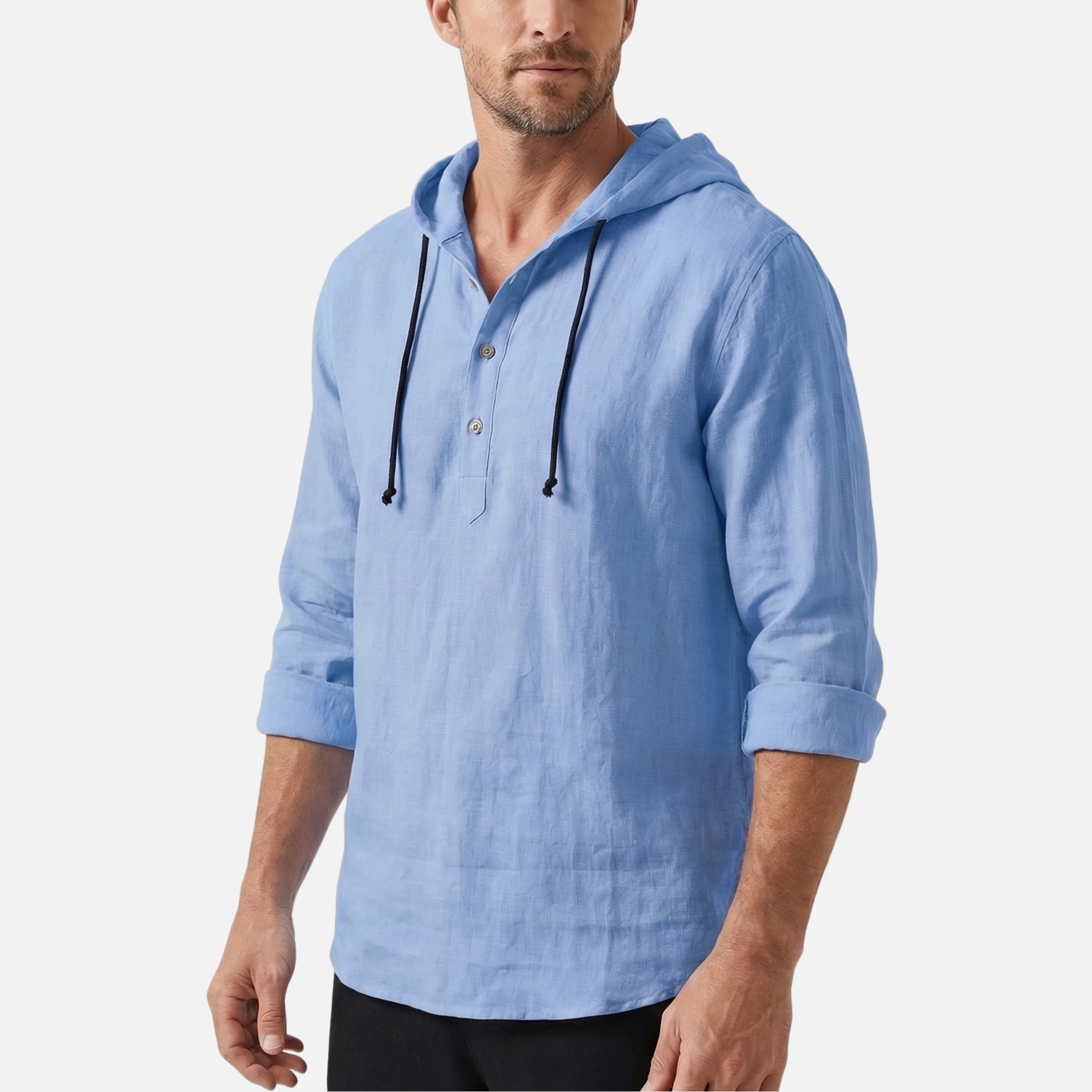 Ingo | Herren Leichtes Leinen Kapuzenhemd Lockere Passform – Leinen Shirt Kapuze - Image 3