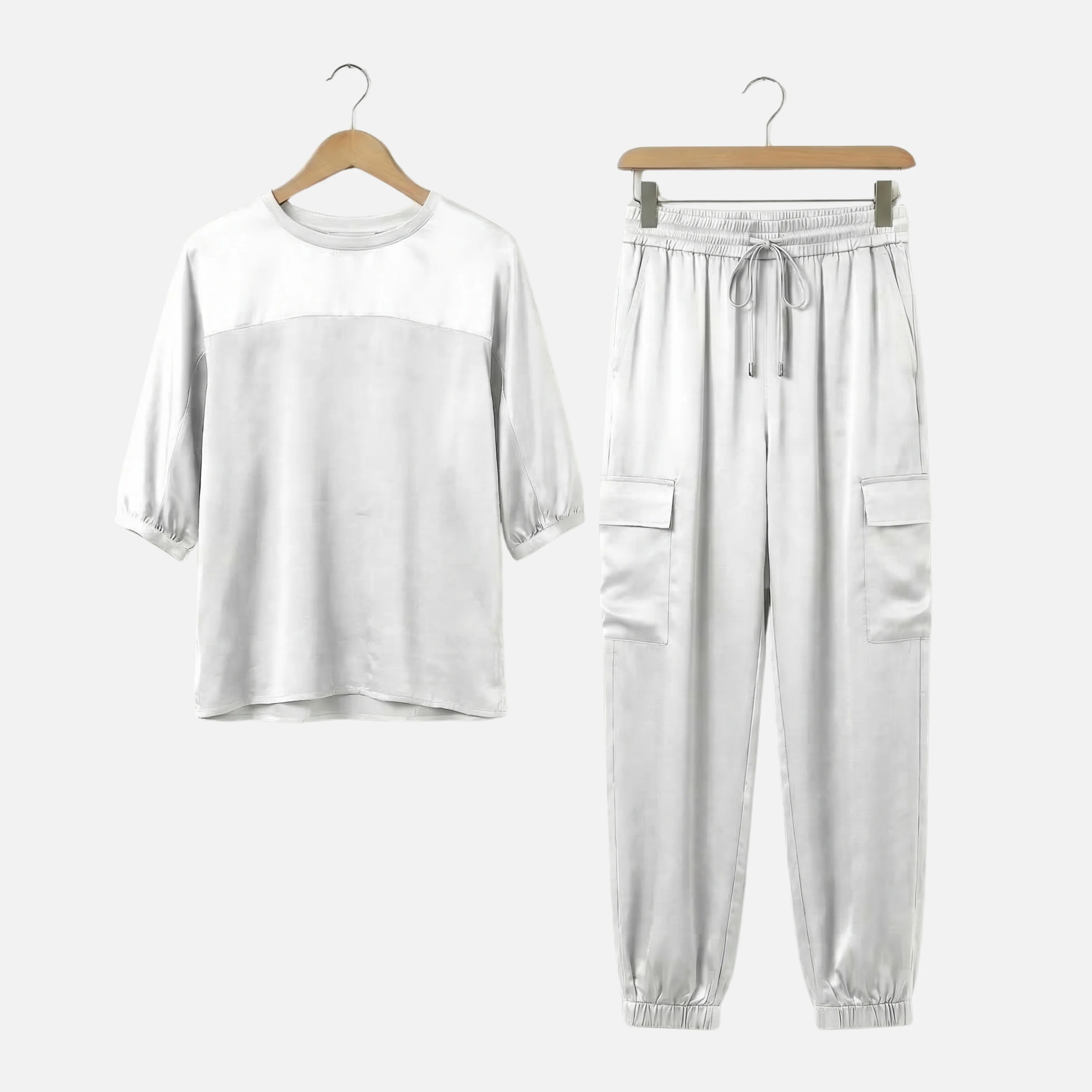 Anika | Damen Leichtes Satin Set Lockere Kurzarmbluse Hose – Satin Pyjama Set Elegant - Image 10