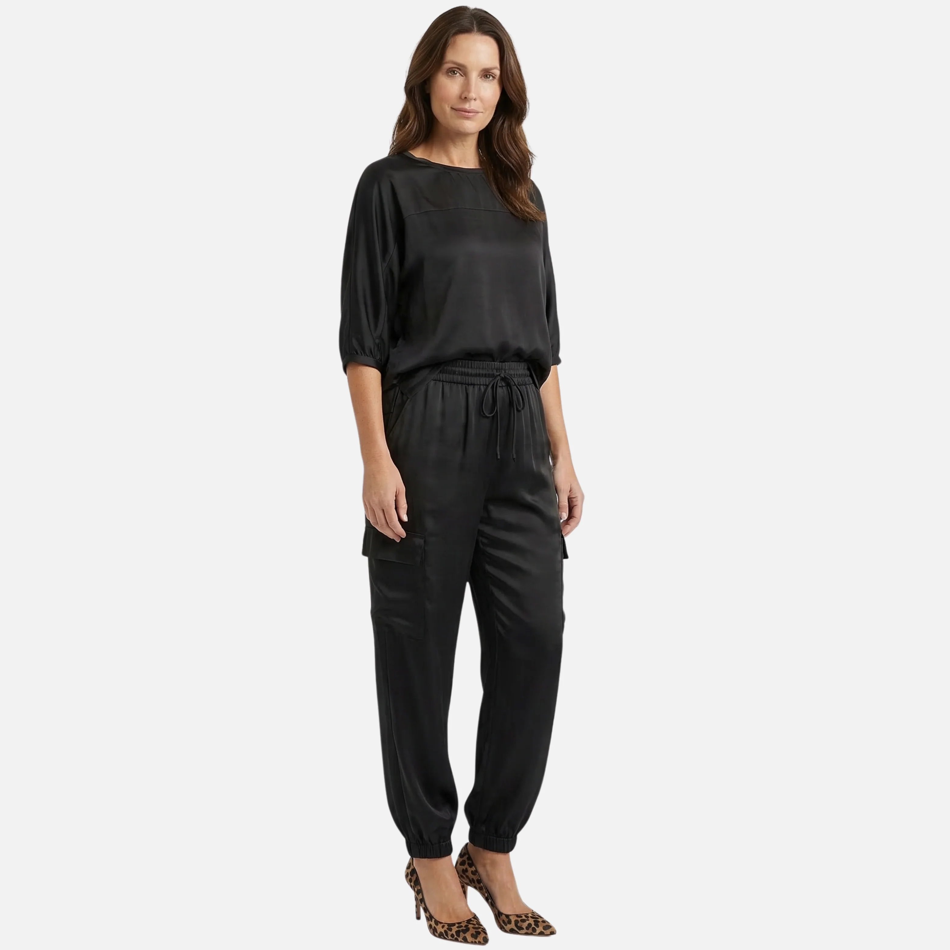 Anika | Damen Leichtes Satin Set Lockere Kurzarmbluse Hose – Satin Pyjama Set Elegant - Image 3
