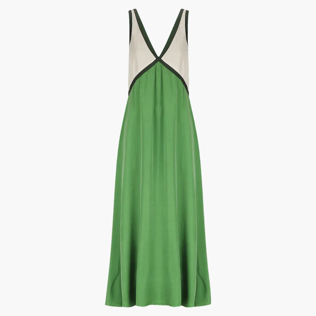 Leichtes V-Ausschnitt Maxi-Kleid für Frauen - Farbblock Design - Image 6