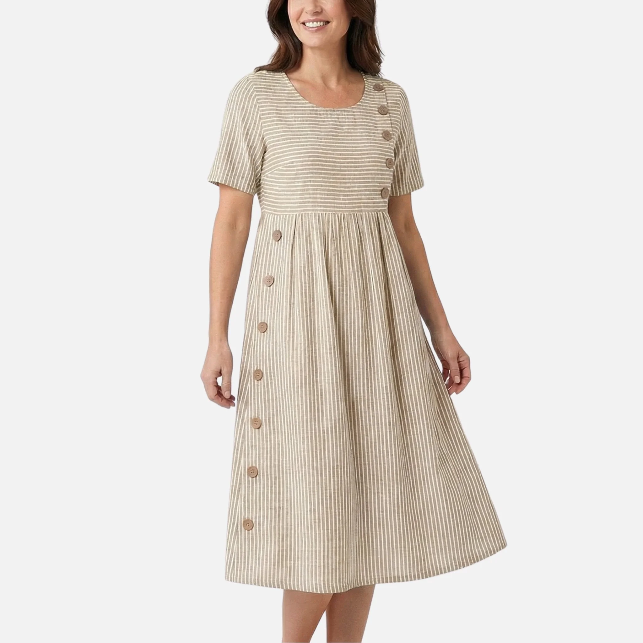Quirina | Damen Leinen-Midikleid Knopfleiste – Leinen Midi Kleid Knöpfe Sommer - Image 2