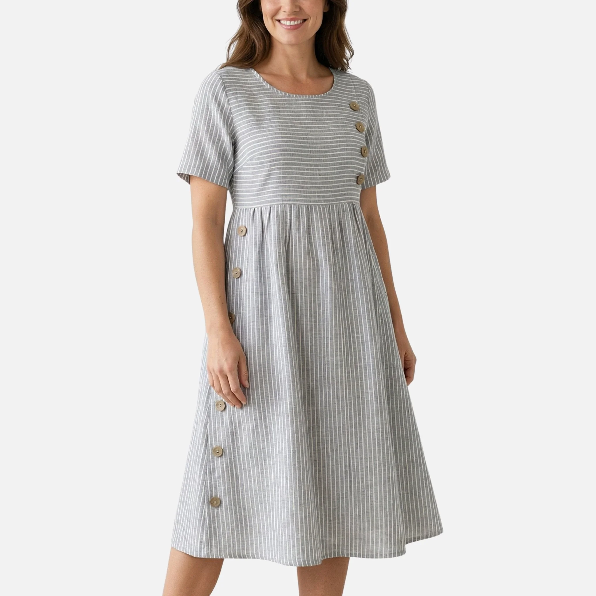 Quirina | Damen Leinen-Midikleid Knopfleiste – Leinen Midi Kleid Knöpfe Sommer - Image 3