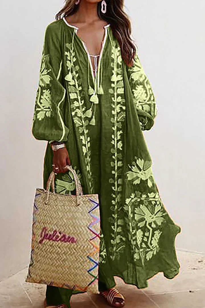 Lena- Langes Kleid im Bohemian Stil mit Blumendruck