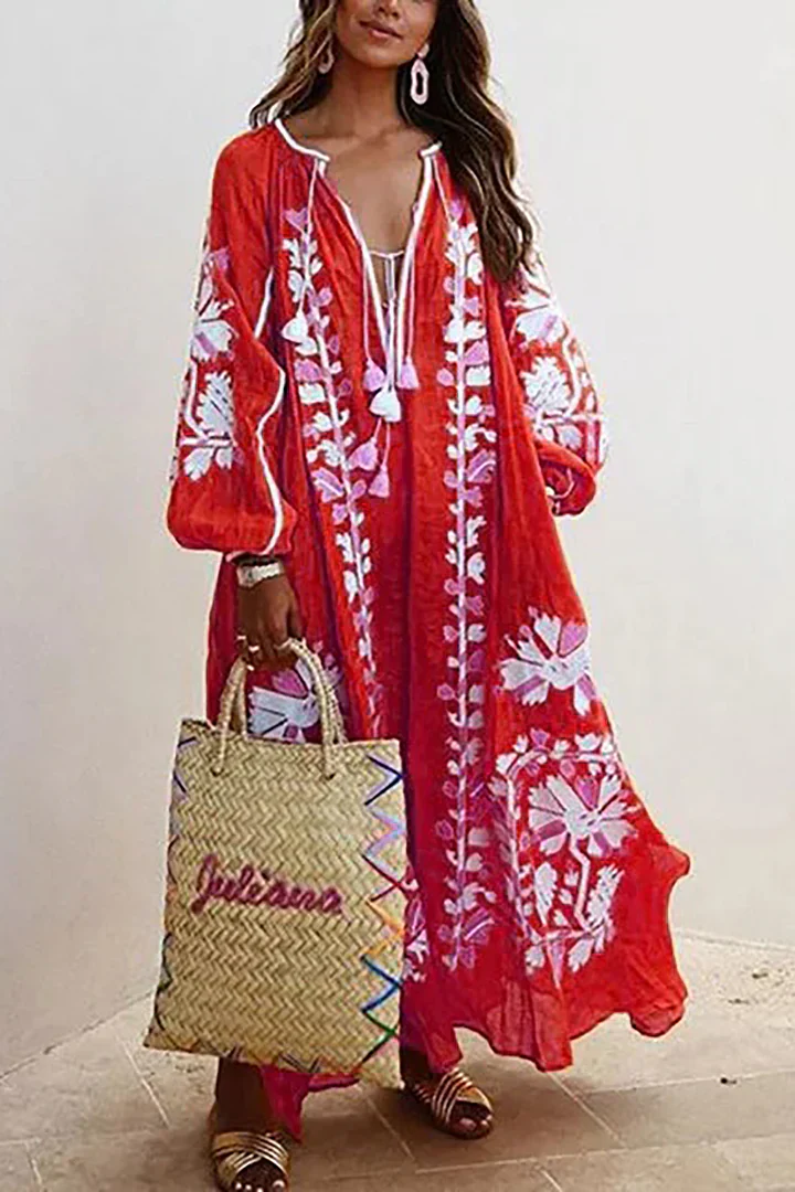 Lena- Langes Kleid im Bohemian Stil mit Blumendruck - Image 3
