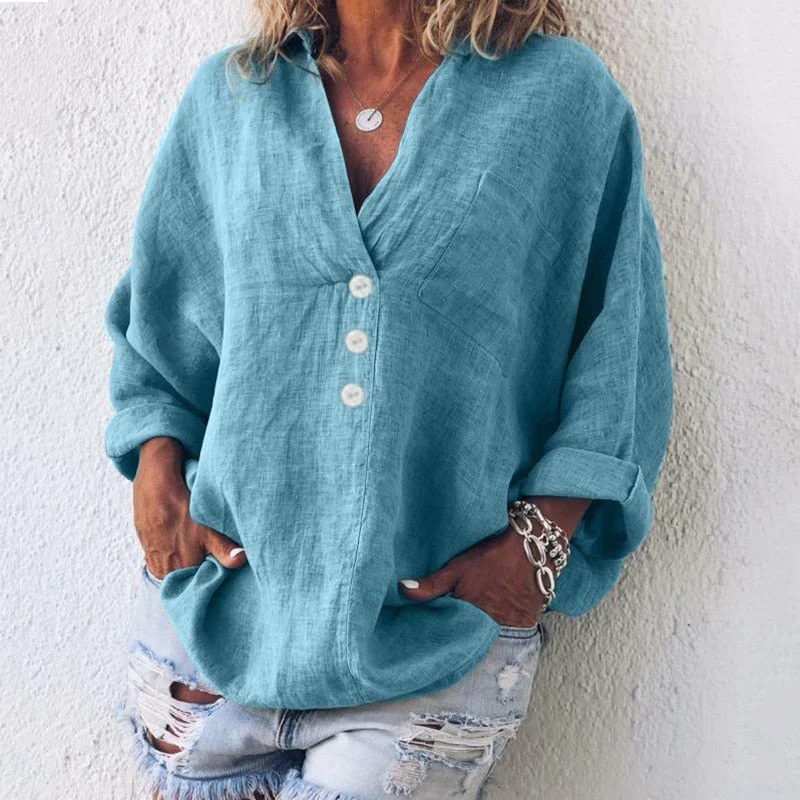 Lena – Lässige V-Ausschnitt Bluse Mit Knopfleiste - Image 2