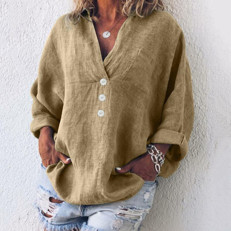 Lena – Lässige V-Ausschnitt Bluse Mit Knopfleiste - Image 3