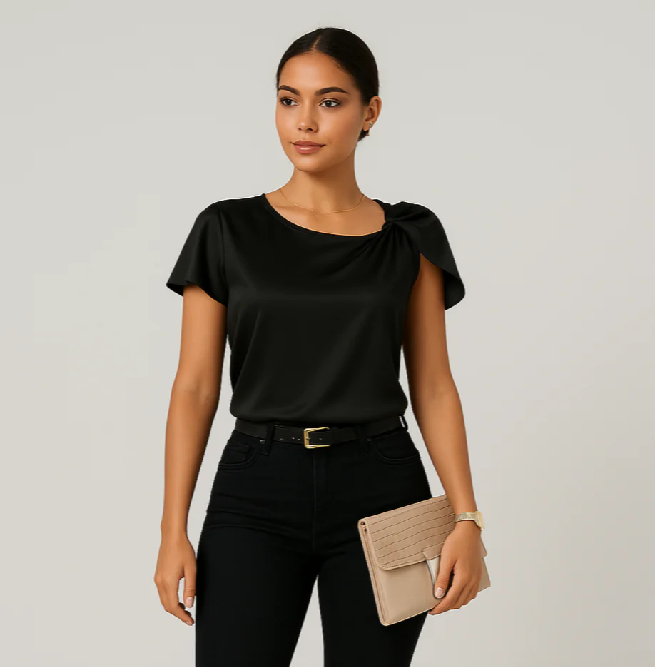 Lena – Moderne, elegante Schulterbluse mit Knoten-Details - Image 3