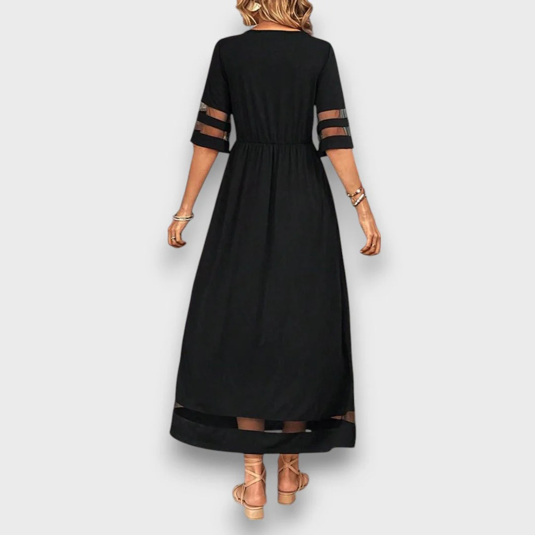 Lenava – Schwarzes Kleid mit transparenten Akzenten - Image 3