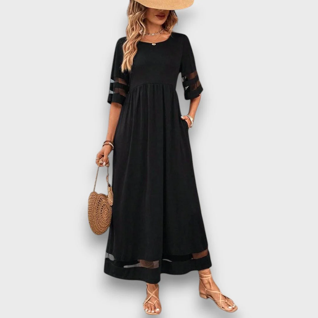 Lenava – Schwarzes Kleid mit transparenten Akzenten - Image 4
