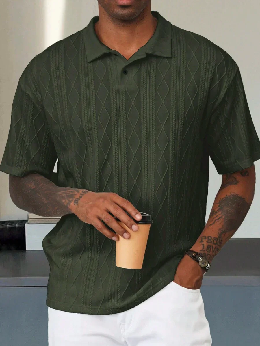Lennart – Poloshirt Herren Geometrisch Strukturiert Kurzarm Pendlerlook - Image 3