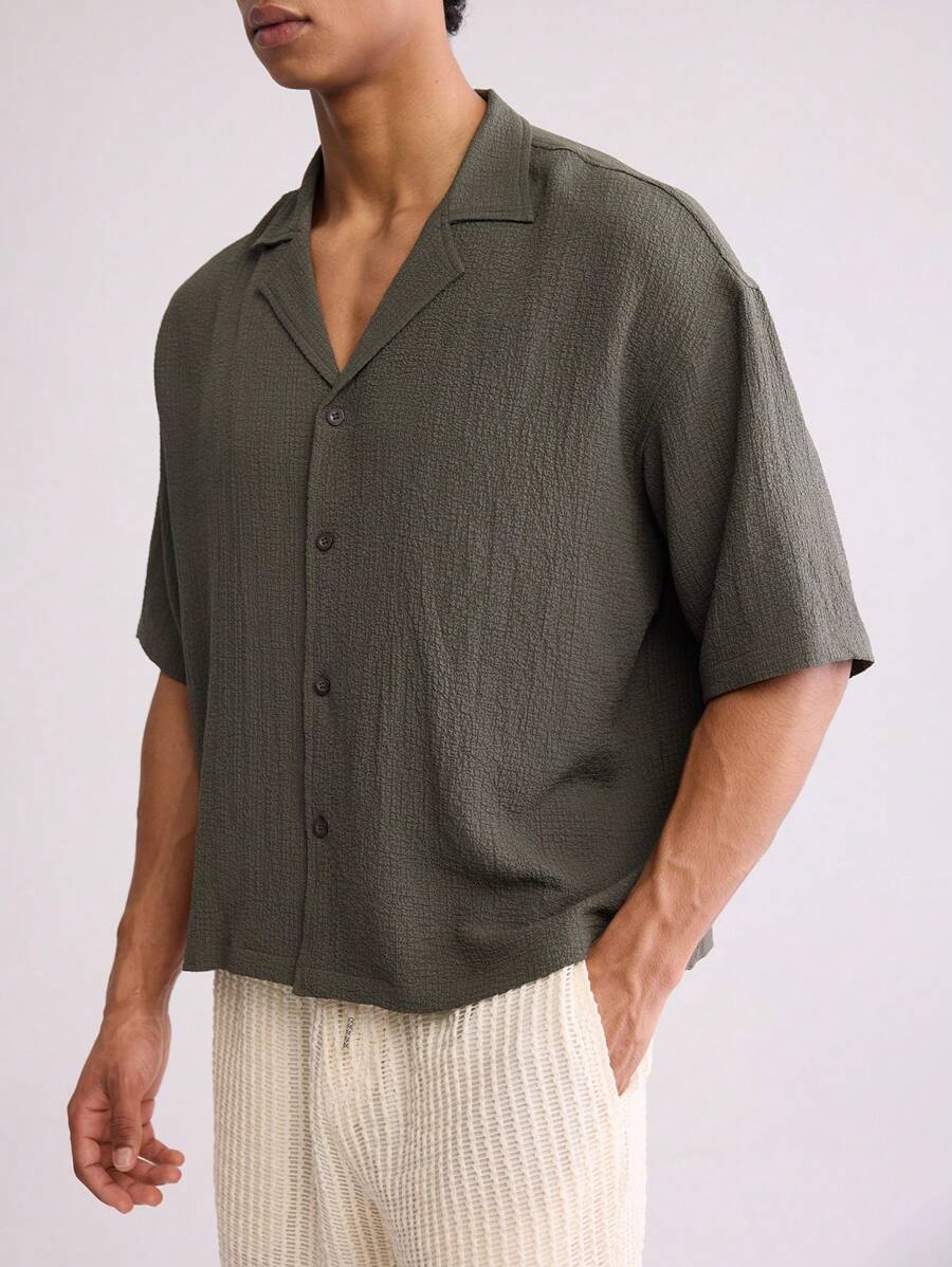 Leon – Herren Oversized Crop Hemd Seersucker Boxy Grün - Image 2