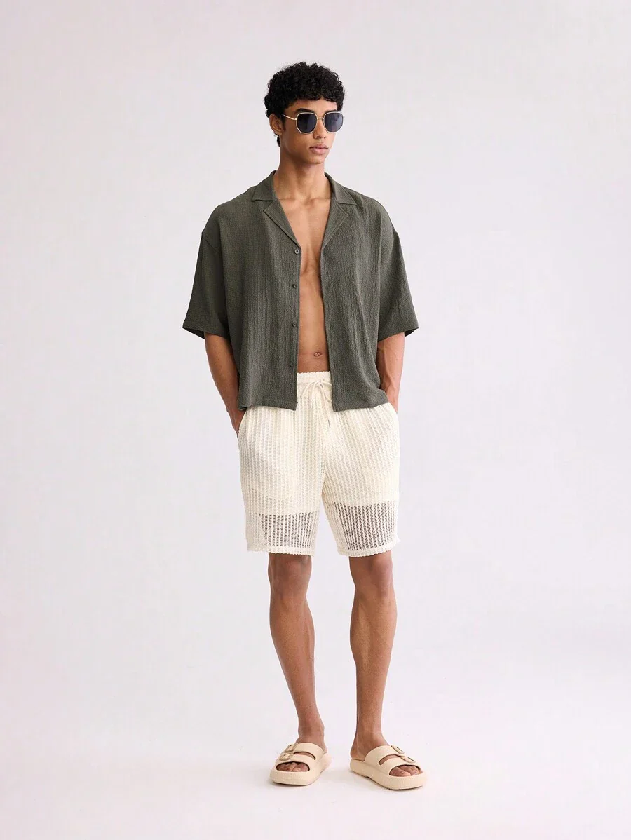 Leon – Herren Oversized Crop Hemd Seersucker Boxy Grün - Image 4