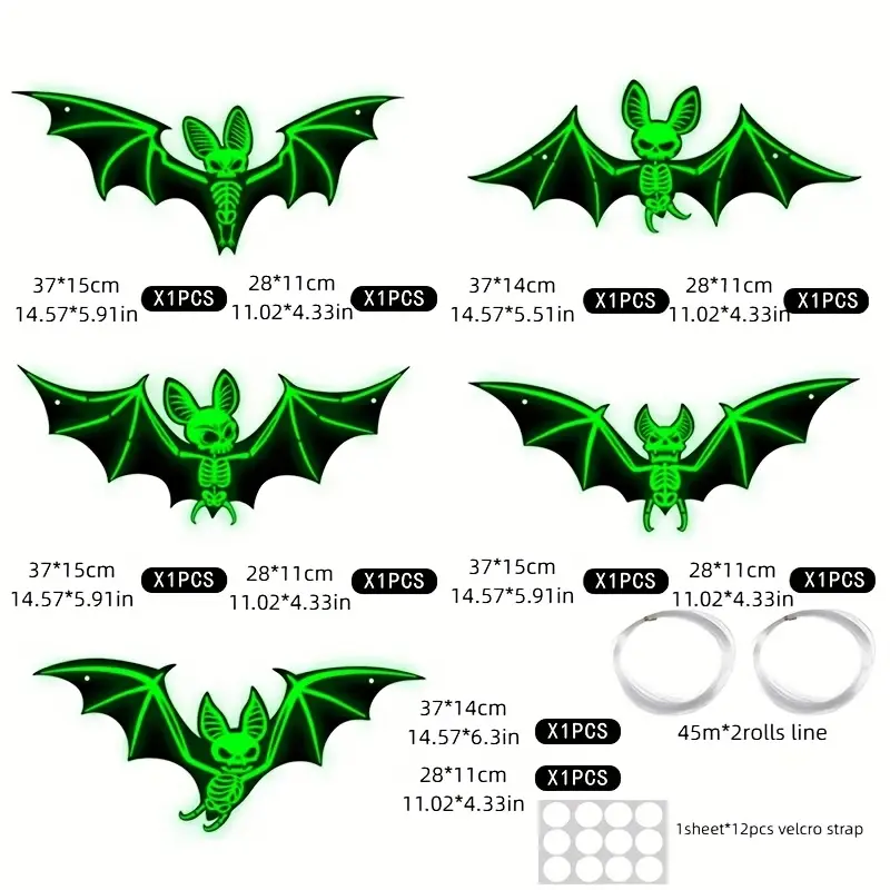 Leuchtendes Fledermaus-Set – 10-teiliges 3D-Halloween-Wand- und Deckendekor aus Kunststoff - Image 4