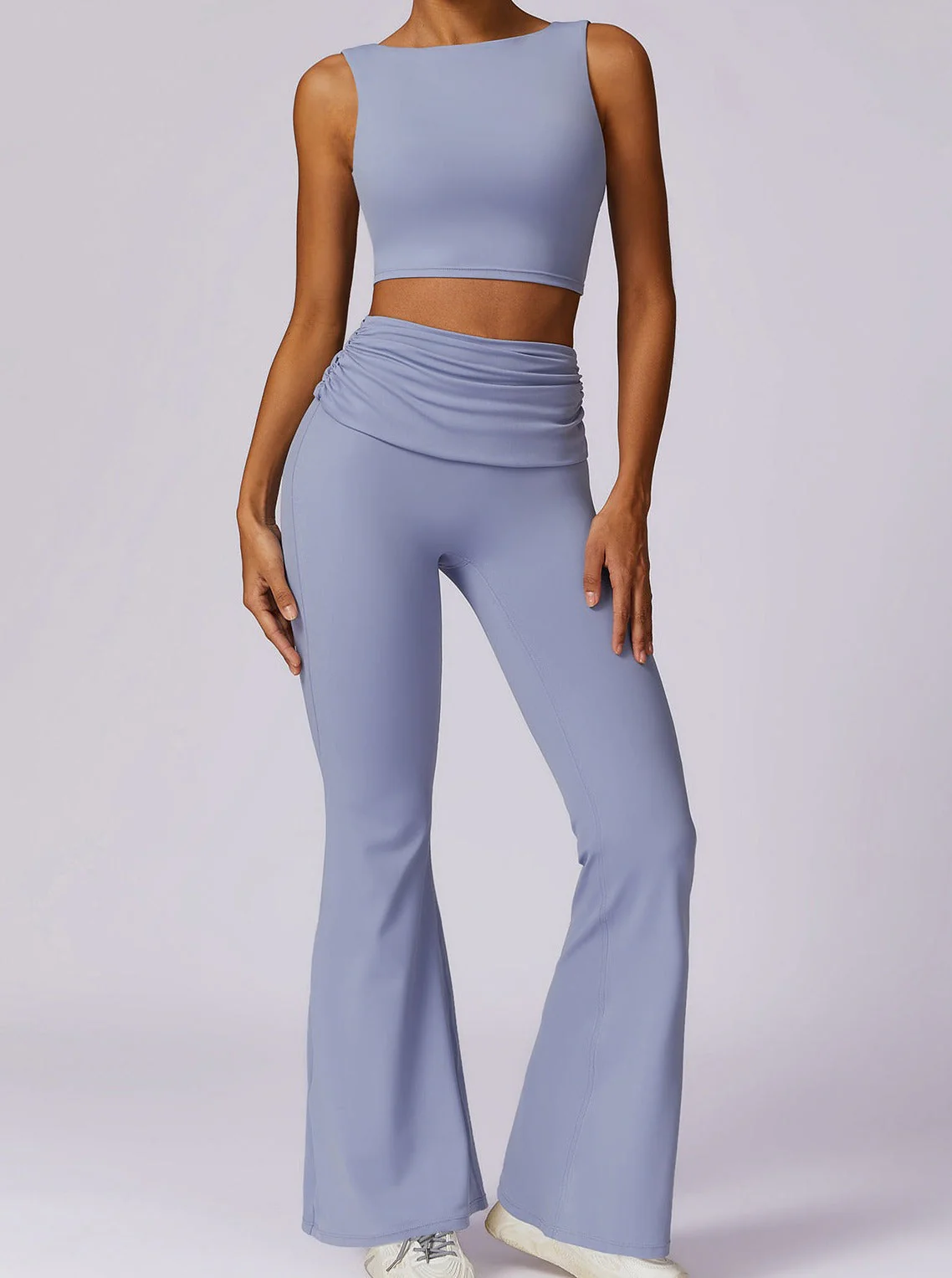 Liana | Hellblau High-Waist Flare Leggings mit Faltbund - Image 4