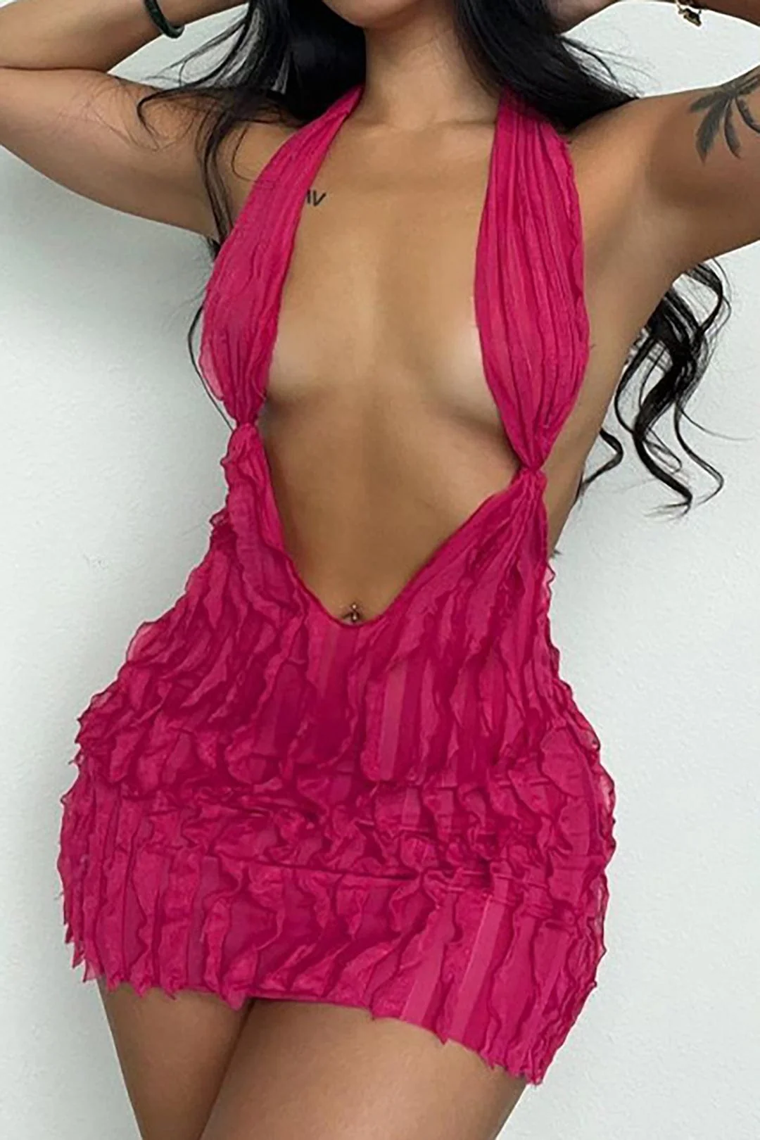 Liana | Sexy Transparentes Mini-Kleid mit Rüschen & Tiefem Ausschnitt - Image 5