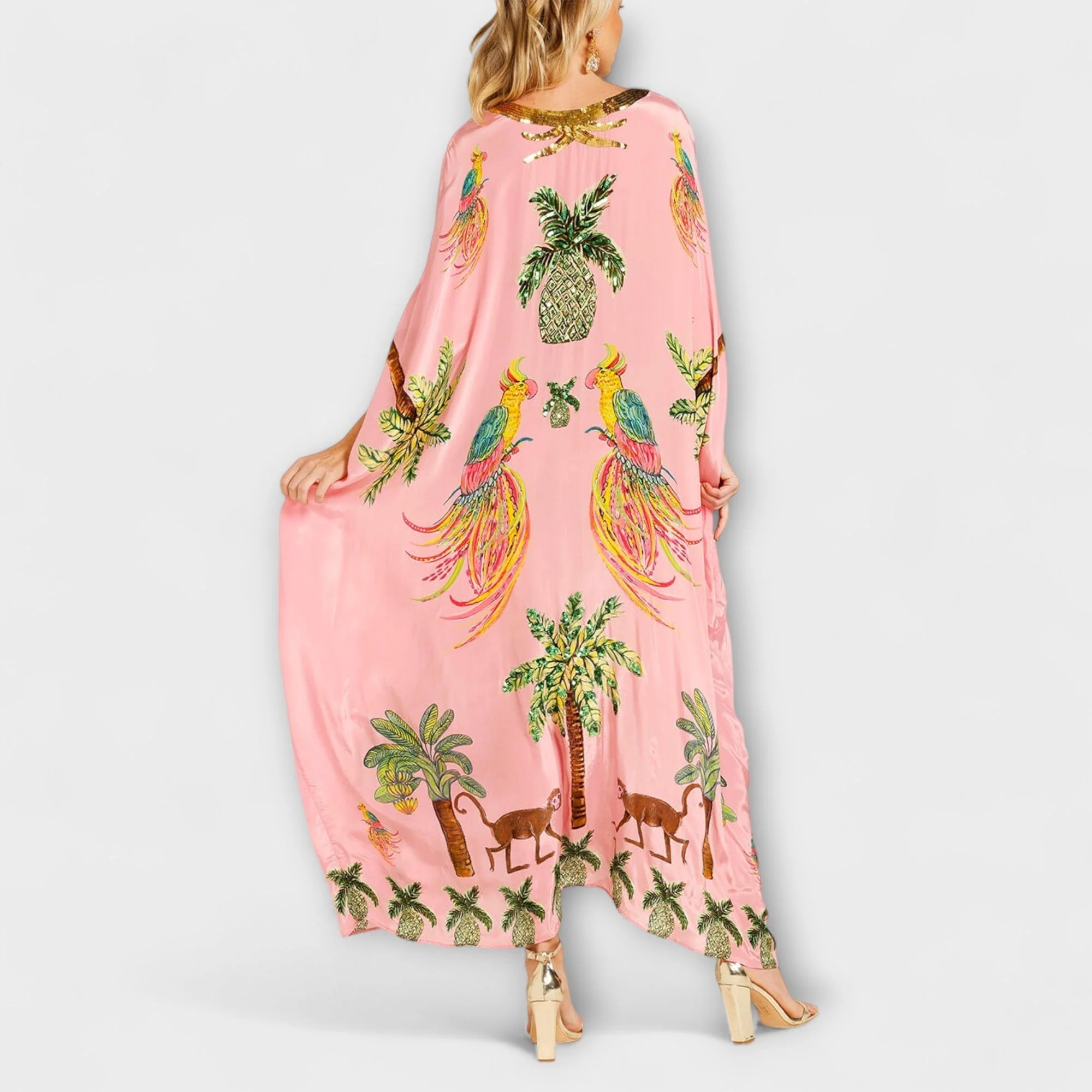 Linda - Elegantes Kleid mit asymmetrischen Schultern und Kokosnussbaum-Muster - Image 5