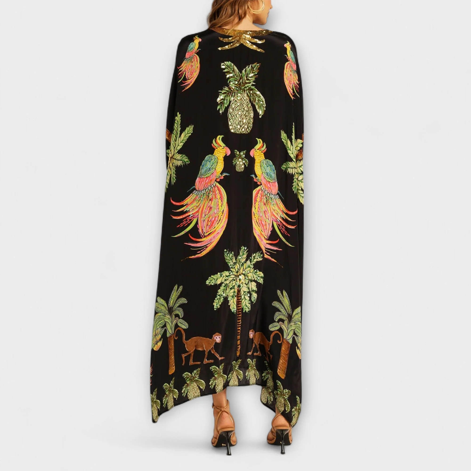 Linda - Elegantes Kleid mit asymmetrischen Schultern und Kokosnussbaum-Muster - Image 8