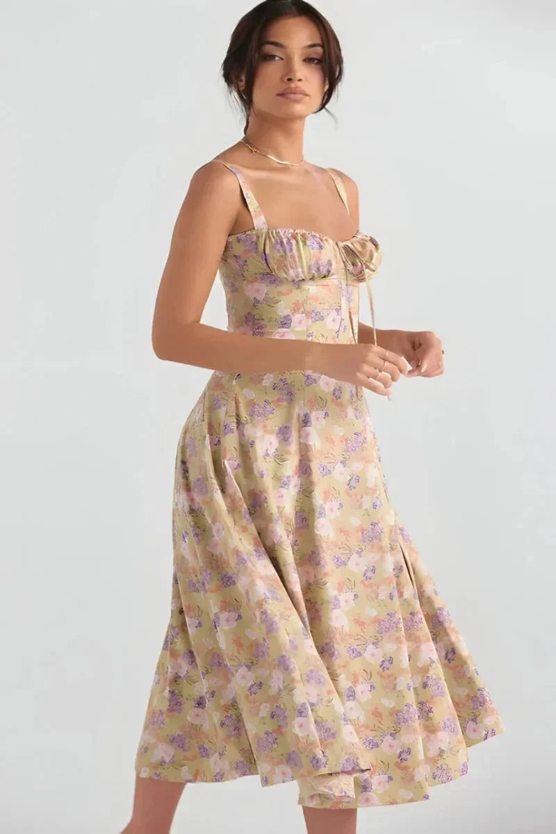 Linda | Damen Blumenkleid Korsett Seitenschlitz Midi – Blumen Korsett Midi 2026 - Image 10