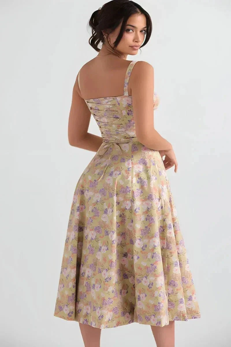 Linda | Damen Blumenkleid Korsett Seitenschlitz Midi – Blumen Korsett Midi 2026 - Image 11