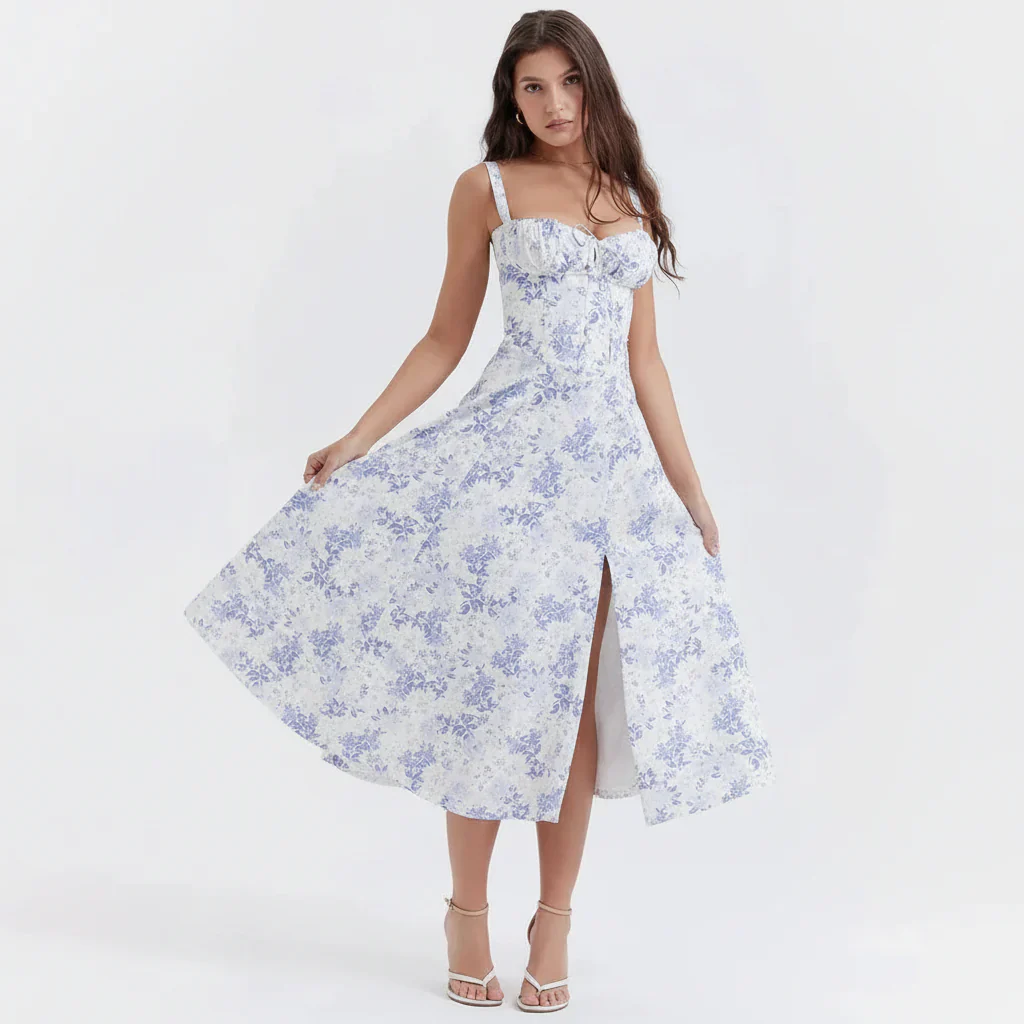 Linda | Damen Blumenkleid Korsett Seitenschlitz Midi – Blumen Korsett Midi 2026 - Image 15