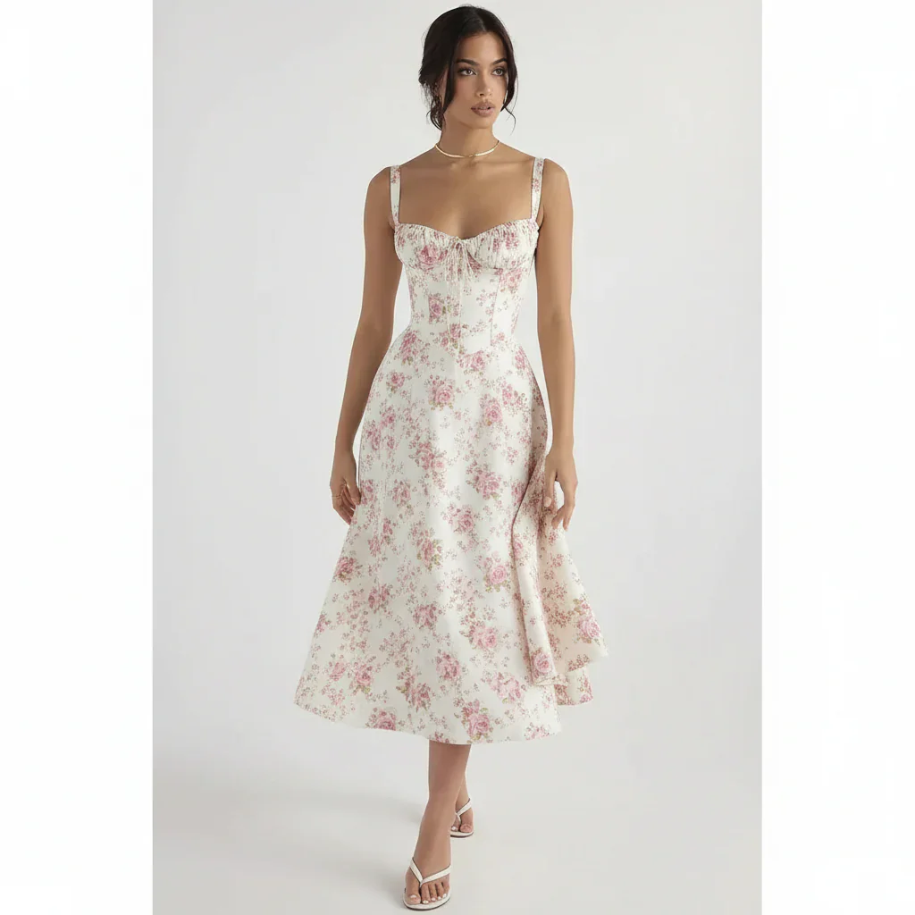 Linda | Damen Blumenkleid Korsett Seitenschlitz Midi – Blumen Korsett Midi 2026 - Image 17